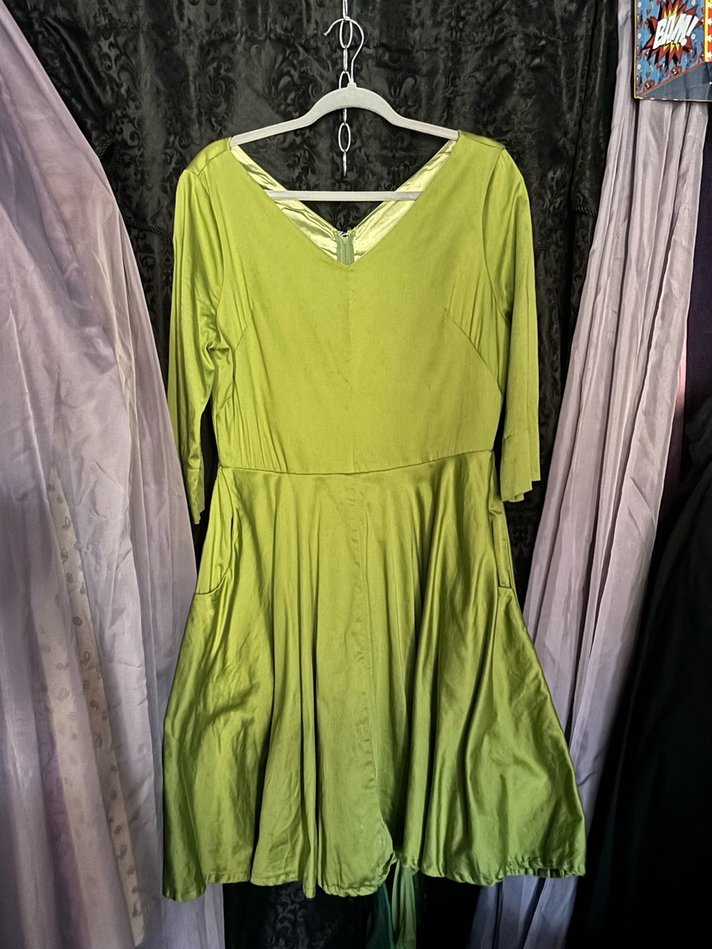 Pinup Couture Olive Green 3/4 Sleeve Fit & Flare Pinup Retro Rockabilly Dress XL